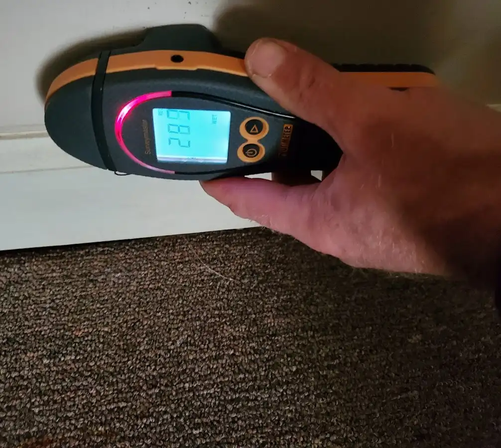 Moisture detection at baseboard during Storm Damage Restoration in Long Branch